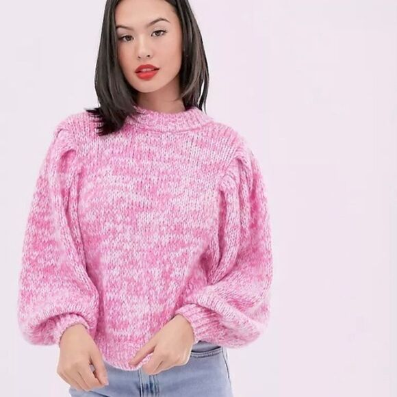 ASOS Pink Sweater Lofty Yarn with Volume Sleeve Size 10 NWT Oversized - Picture 1 of 12